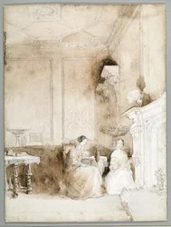 Florence Nightingale und Marianne Nicholson im Salon in Embley, ca. 1830